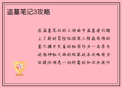 盗墓笔记3攻略